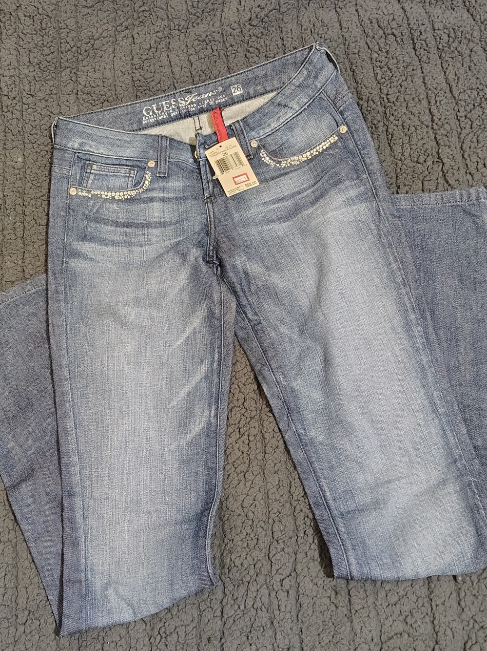 Guess Light Blue Rhinestone Pocket Boot Cut Jeans